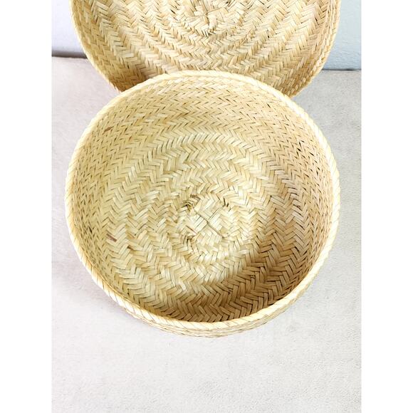 Handwoven Wicker Basket Rounded Storage w/ Lid 9" x 6" Home Decor Vintage - Picture 4 of 13